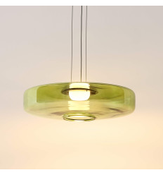 Sospensione LED contemporanea con disco in vetro colorato... 2