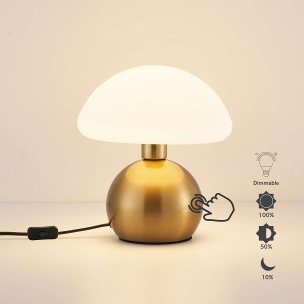 Lampada da tavolo a fungo con base dorata e paralume opalino - Leonie