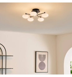 Plafoniera dimmerabile nera e bianca con 5 sfere luminose...