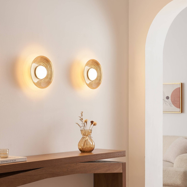 Applique LED di design rotonda in vetro ambrato...