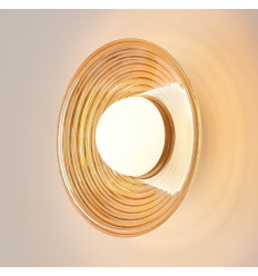 Applique LED di design rotonda in vetro ambrato con...