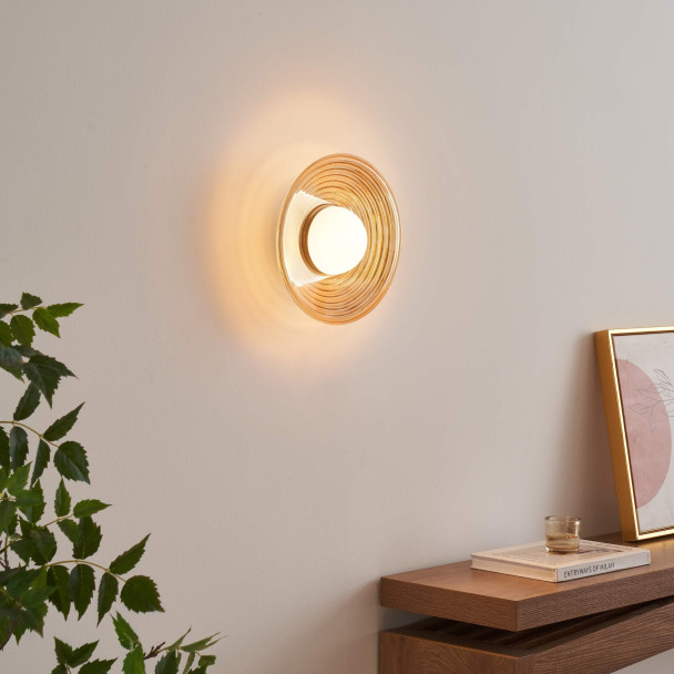 Applique LED di design rotonda in vetro ambrato...